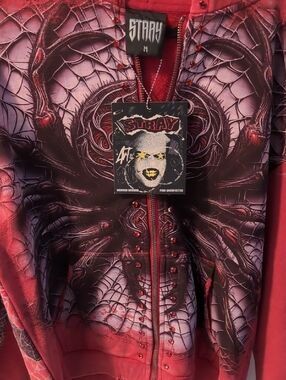 Stray Red & Black Spiderweb Graphic Zip Hoodie